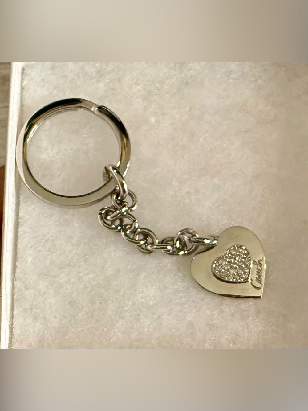 $100 Coach Silver-tone Pave Crystal Heart Keychain